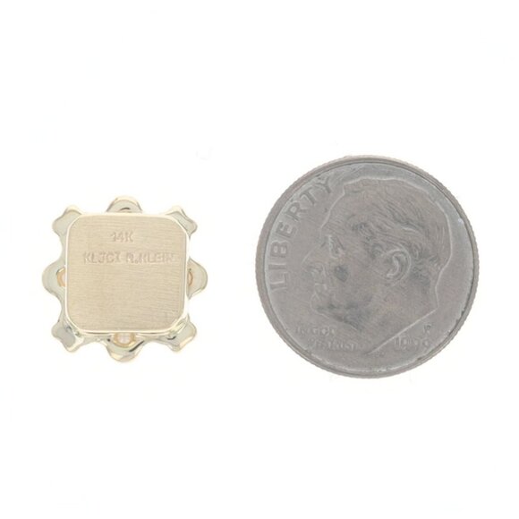 Yellow Gold Garnet Seed Pearls Slide Charm - 14k Square .94ct - Picture 3 of 4